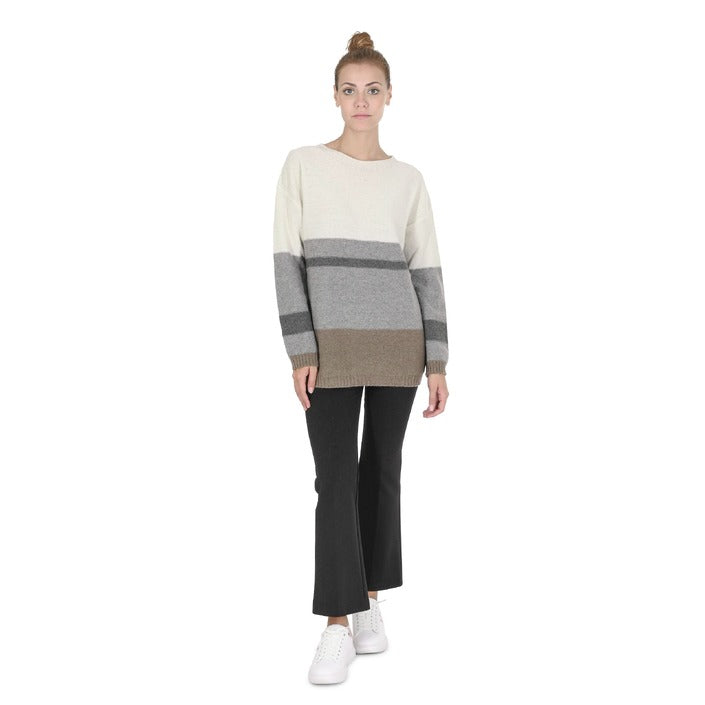 Crown of Edinburgh Cashmere Women's Boat Neck Sweater GREY/CREAM/ TAUPE