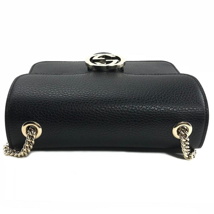 Gucci Interlocking Leather Bag with Chain Black