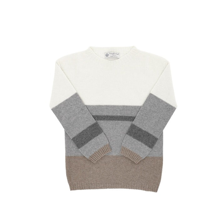 Crown of Edinburgh Cashmere Women's Boat Neck Sweater GREY/CREAM/ TAUPE