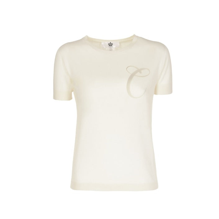 Crown of Edinburgh Cashmere Short Sleeve T-Shirt IVORY LETTER C