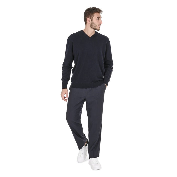 Crown of Edinburgh Cashmere Men's V Neck Sweater NAVY BLUE