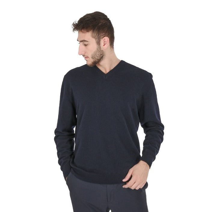 Crown of Edinburgh Cashmere Men's V Neck Sweater NAVY BLUE