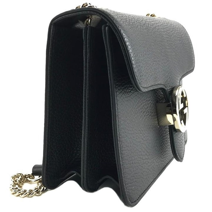 Gucci Interlocking Leather Bag with Chain Black
