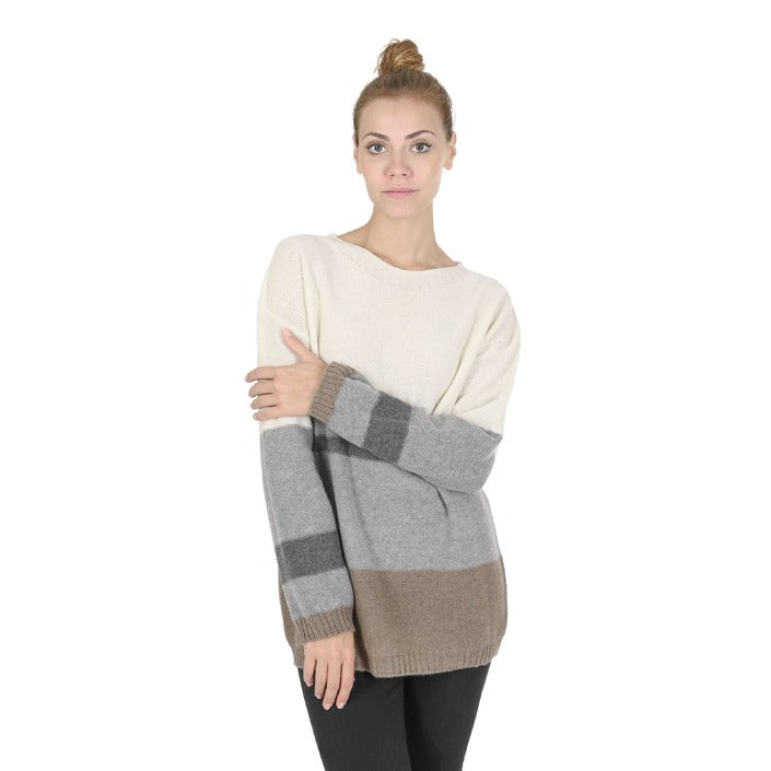 Crown of Edinburgh Cashmere Women's Boat Neck Sweater GREY/CREAM/ TAUPE