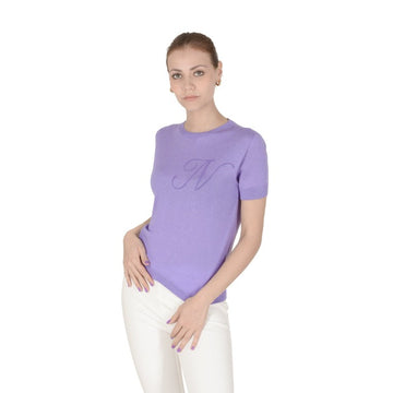 Crown of Edinburgh Cashmere Short Sleeve T-Shirt LILAC LETTER N