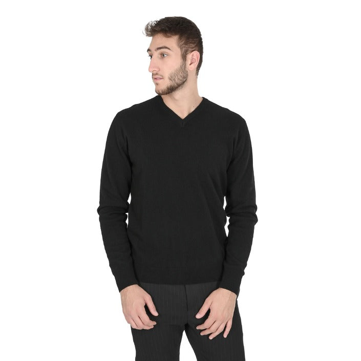 Crown of Edinburgh Cashmere Men's V Neck Sweater BLACK