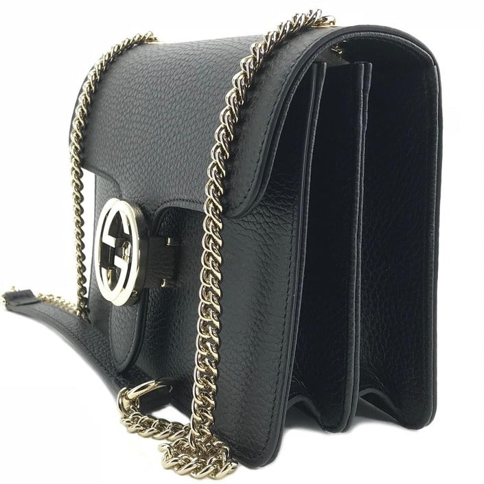 Gucci Interlocking Leather Bag with Chain Black