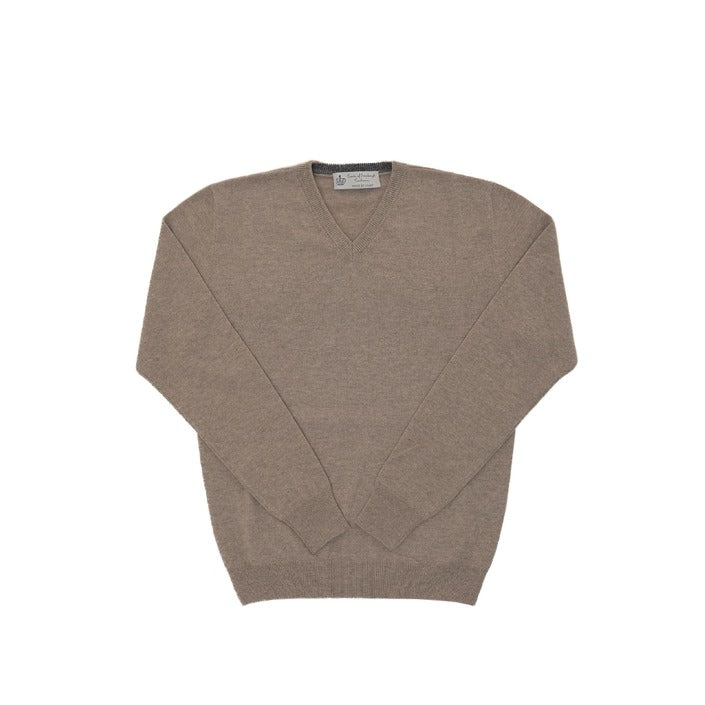 Crown of Edinburgh Cashmere Men's V Neck Sweater TAUPE