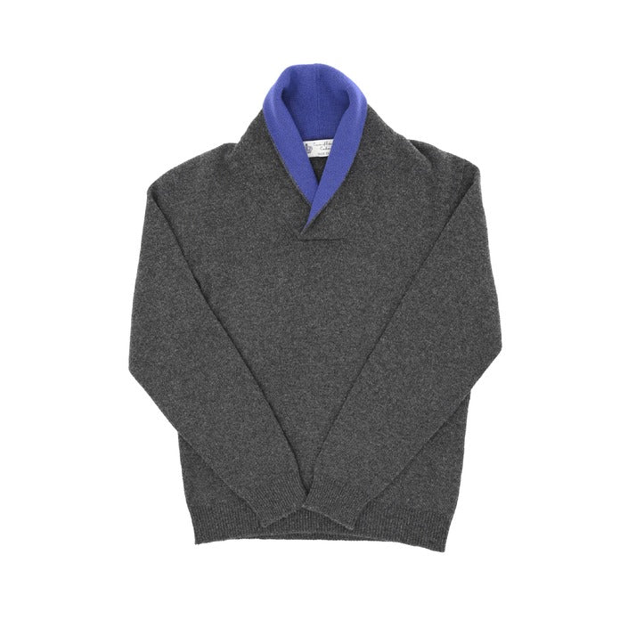Crown of Edinburgh Cashmere Men's Shawl Collar Sweater NAVY