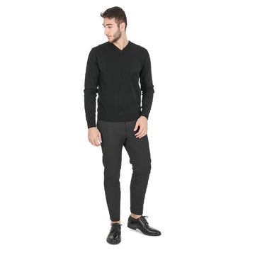 Crown of Edinburgh Cashmere Men's V Neck Sweater BLACK
