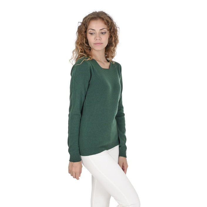 Crown of Edinburgh Cashmere Womens Square Neck Sweater BOTTLE GREEN