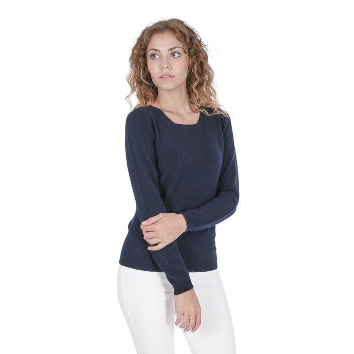 Crown of Edinburgh Cashmere Womens Square Neck Sweater NAVY
