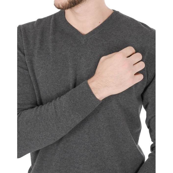 Crown of Edinburgh Cashmere Men's V Neck Sweater DARK GREY