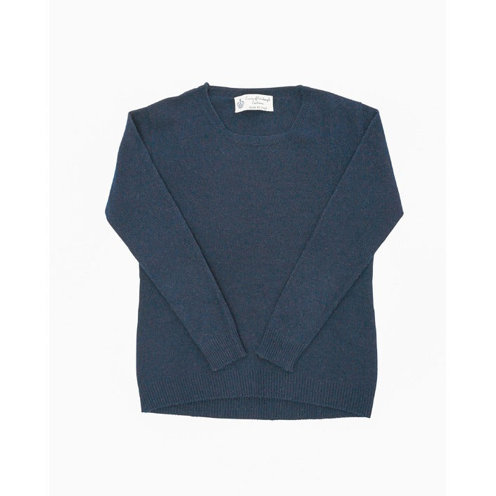 Crown of Edinburgh Cashmere Women's Square Neck Sweater NAVY BLUE