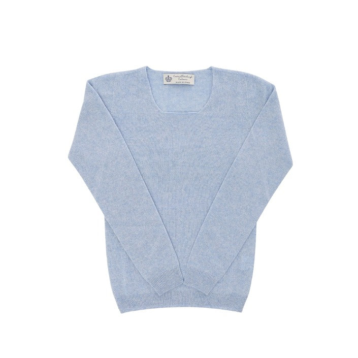Crown of Edinburgh Cashmere Women's Square Neck Sweater LIGHT BLUE