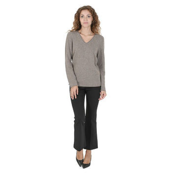Crown of Edinburgh Cashmere Womens V Neck Sweater TAUPE