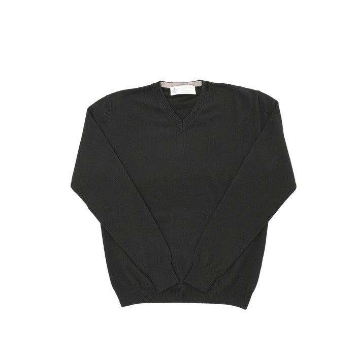 Crown of Edinburgh Cashmere Men's V Neck Sweater BLACK