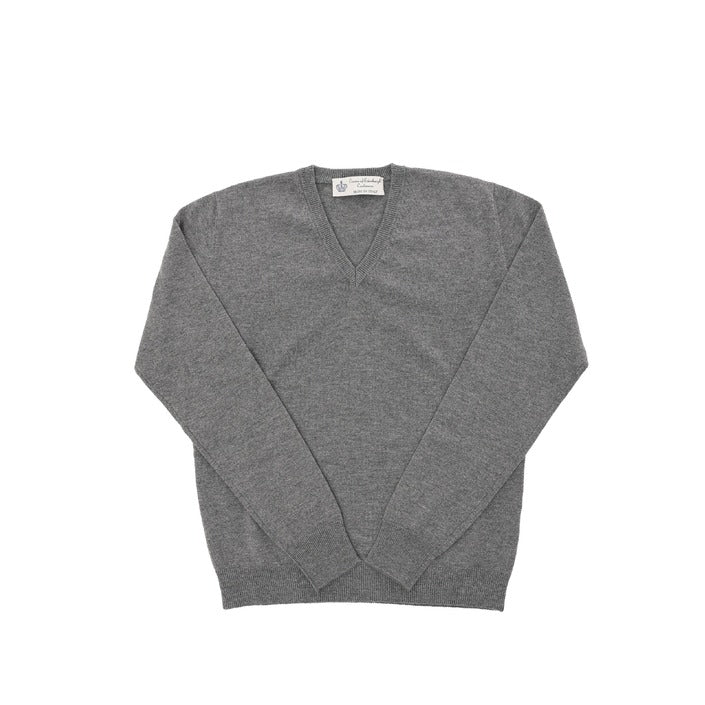 Crown of Edinburgh Cashmere Men's V Neck Sweater GREY