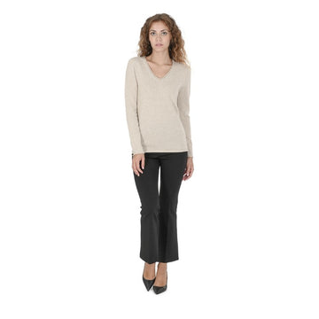 Crown of Edinburgh Cashmere Women's V Neck Sweater BEIGE