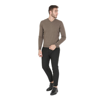 Crown of Edinburgh Cashmere Men's V Neck Sweater TAUPE