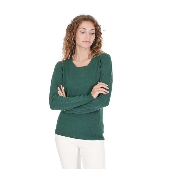 Crown of Edinburgh Cashmere Womens Square Neck Sweater BOTTLE GREEN