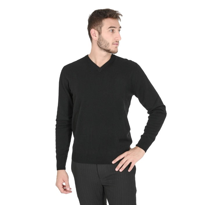 Crown of Edinburgh Cashmere Men's V Neck Sweater BLACK
