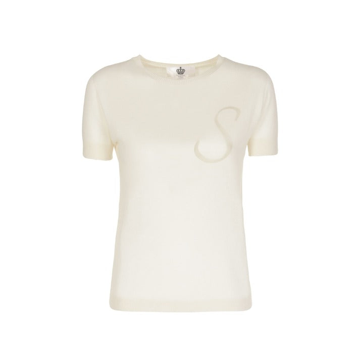 Crown of Edinburgh Cashmere Short Sleeve T-Shirt IVORY LETTER S