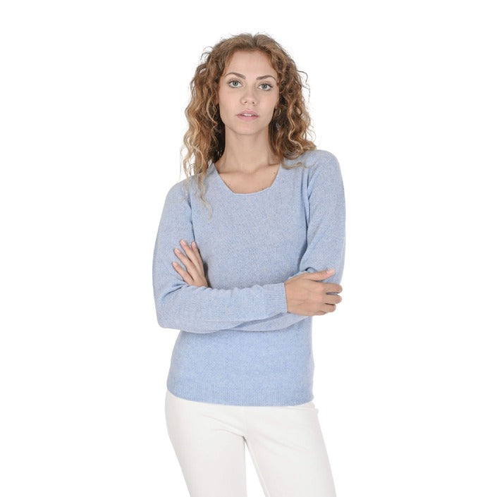 Crown of Edinburgh Cashmere Women's Square Neck Sweater LIGHT BLUE