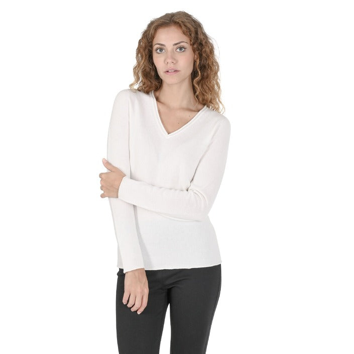 Crown of Edinburgh Cashmere Women's V Neck Sweater OFF WHITE