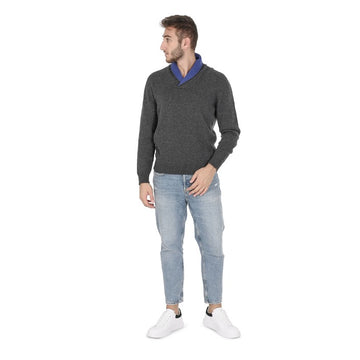 Crown of Edinburgh Cashmere Men's Shawl Collar Sweater NAVY