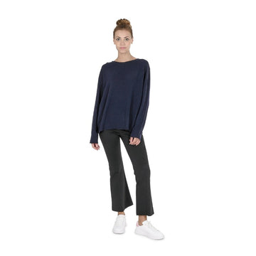 Crown of Edinburgh Cashmere Women's Oversize Boat Neck Sweater NAVY BLUE