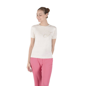 Crown of Edinburgh Cashmere Short Sleeve T-Shirt IVORY LETTER J