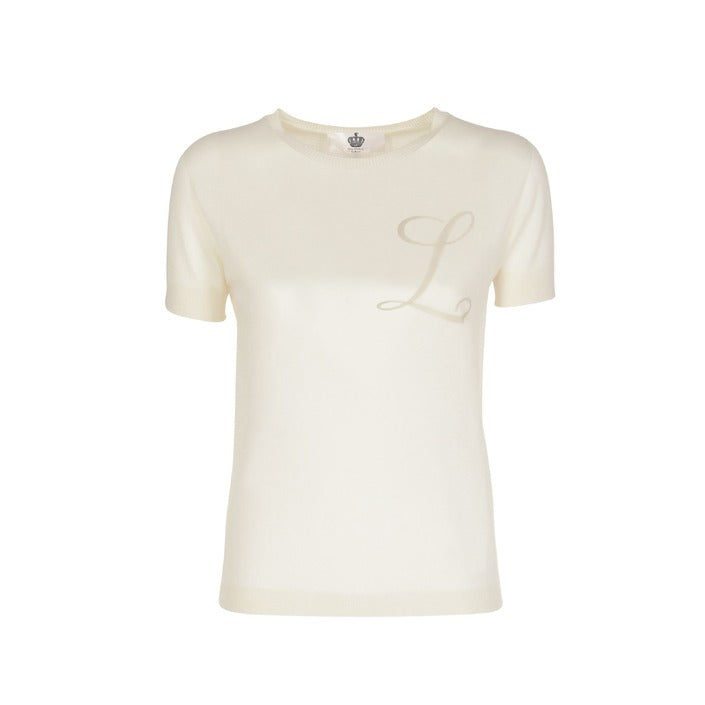 Crown of Edinburgh Cashmere Short Sleeve T-Shirt IVORY LETTER L