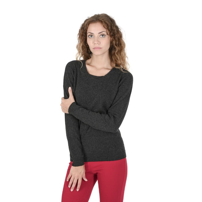 Crown of Edinburgh Cashmere Women's Square Neck Sweater IRON  GREY