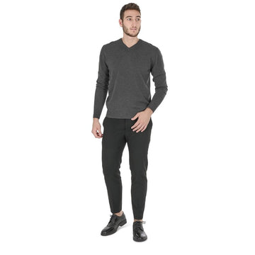 Crown of Edinburgh Cashmere Men's V Neck Sweater DARK GREY