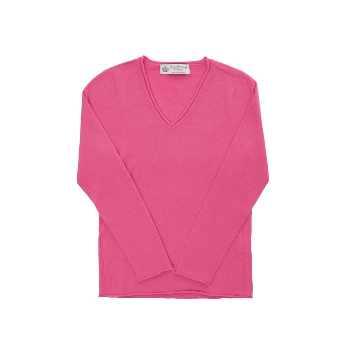 Crown of Edinburgh Cashmere Women's V Neck Sweater STRAWBERRY RED