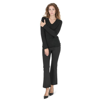 Crown of Edinburgh Cashmere Women's V Neck Sweater BLACK