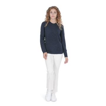Crown of Edinburgh Cashmere Women's Round Neck Sweater NAVY BLUE