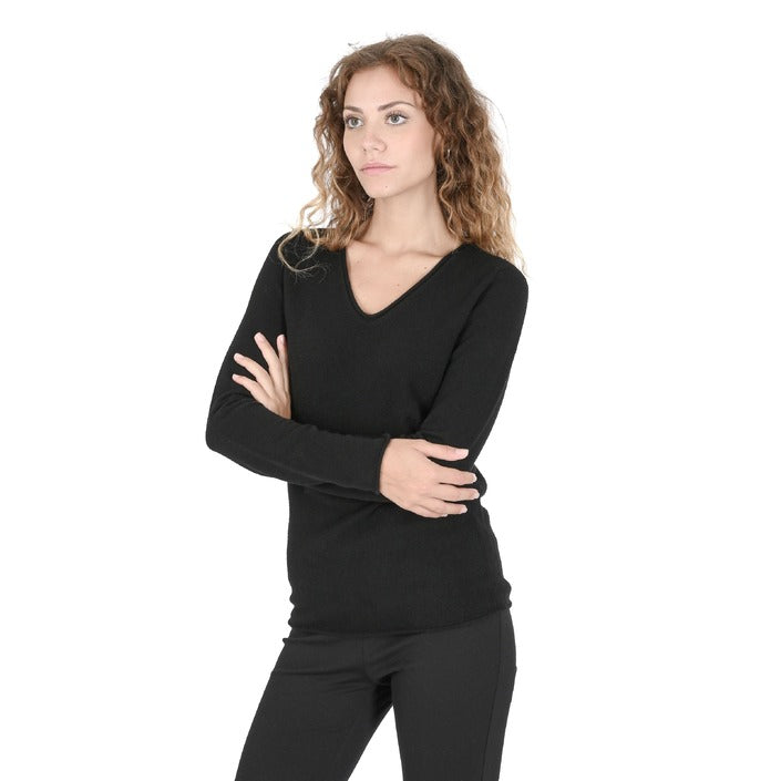 Crown of Edinburgh Cashmere Women's V Neck Sweater BLACK