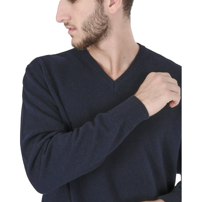 Crown of Edinburgh Cashmere Men's V Neck Sweater NAVY BLUE