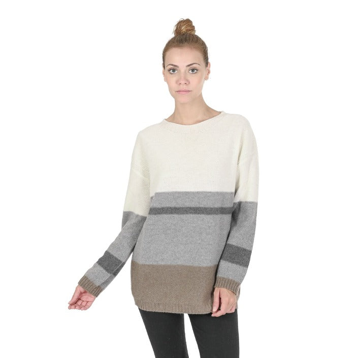 Crown of Edinburgh Cashmere Women's Boat Neck Sweater GREY/CREAM/ TAUPE