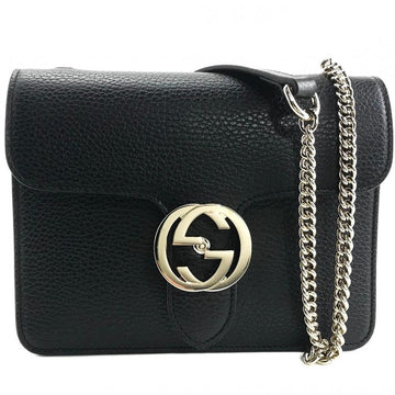 Gucci Interlocking Leather Bag with Chain Black