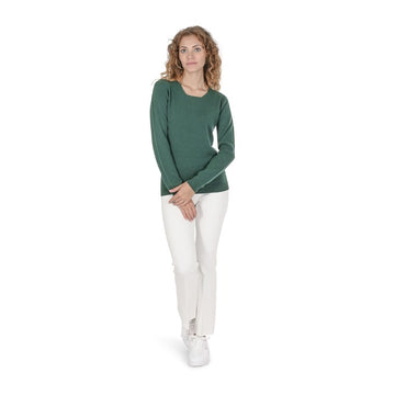 Crown of Edinburgh Cashmere Womens Square Neck Sweater BOTTLE GREEN