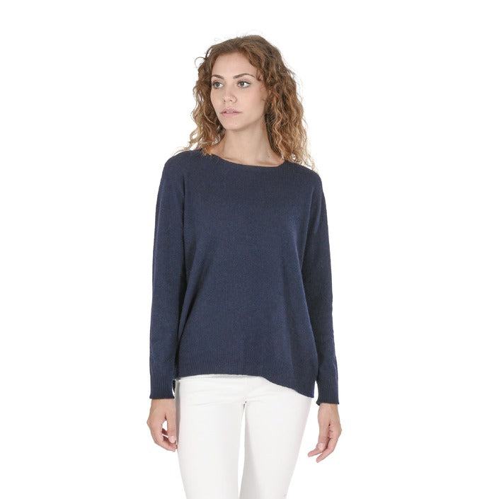 Crown of Edinburgh Cashmere Women's Square Neck Sweater NAVY BLUE