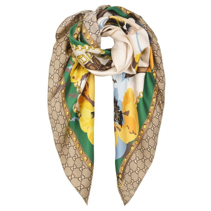 Gucci GG Monogram Print 100% Silk Scarf  90x90 cm Brown