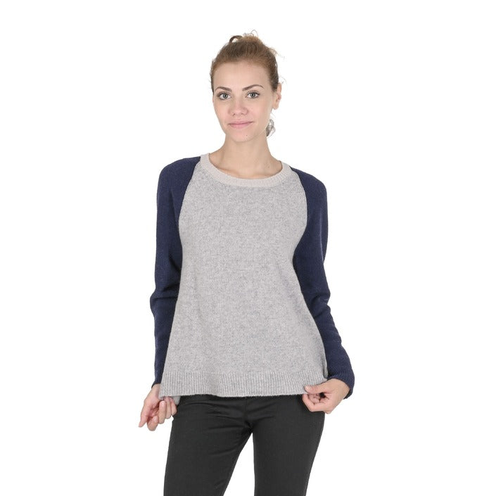 Crown of Edinburgh Cashmere Women's Round Neck Sweater CREAM/BLUE