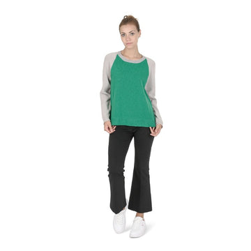 Crown of Edinburgh Cashmere Women's Round Neck Sweater GREEN/CREAM