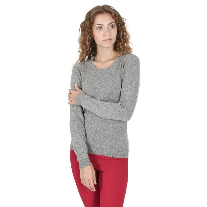 Crown of Edinburgh Cashmere Womens Square Neck Sweater PEWTER GREY