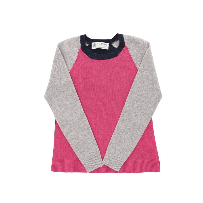 Crown of Edinburgh Cashmere Women's Round Neck Sweater FUSCHIA/CREAM