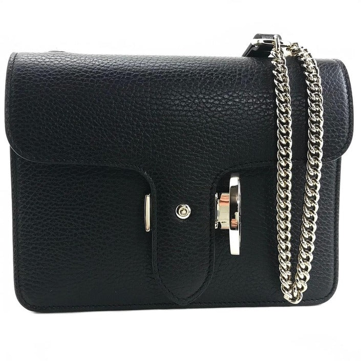 Gucci Interlocking Leather Bag with Chain Black